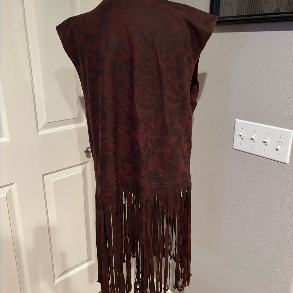 Brown Fringe Vest with Peace Sign Patches - Picture 2 of 10